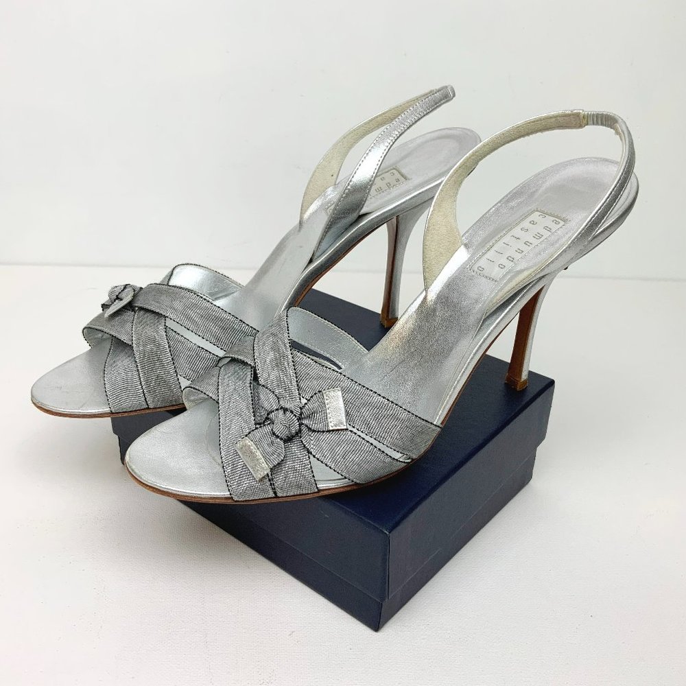 Edmundo Castillo  Metallic Silver Sandals Heels Italy Sz 8B